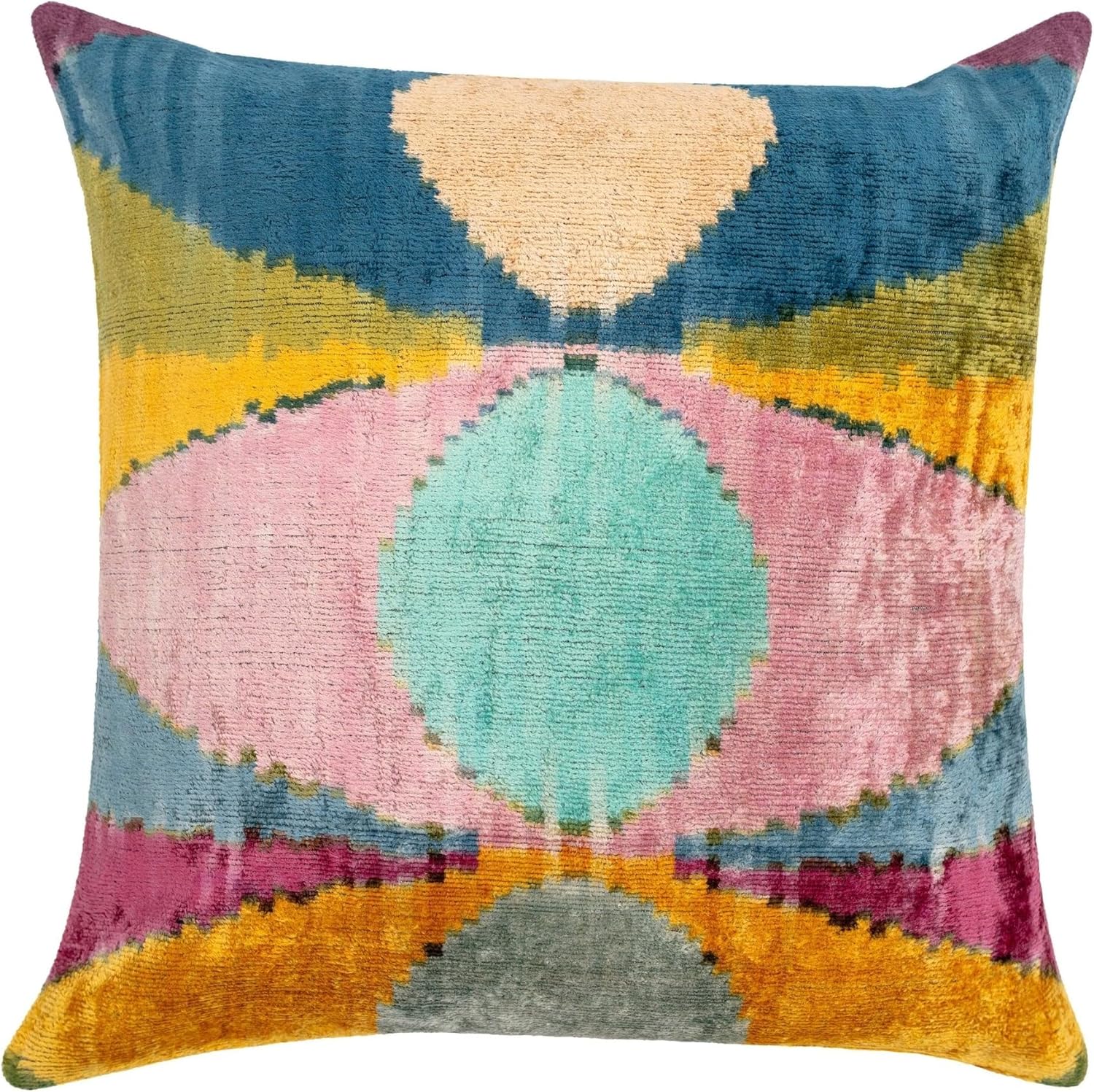 CANVELLO Handmade Velvet Throw Pillow with Multicolor Abstract Design - Premium Down Feather Insert - Luxurious 20"x20" Decorative Accent for Sofas and Couches