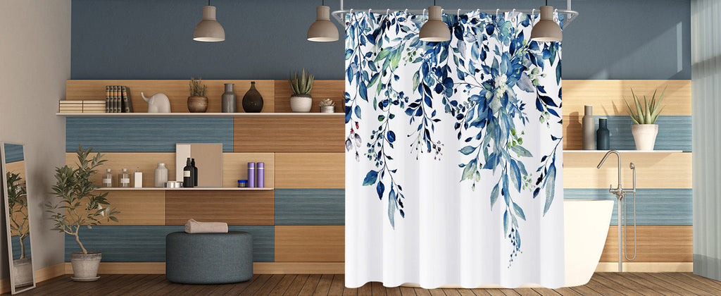 Shower Curtain Blue Eucalyptus Shower Curtains for Bathroom, Watercolor Leaf Shower Curtain Sets Waterproof Plant Shower Curtain Leaves Fabric Cloth Bathroom Curtains 72x72 inch with Hooks