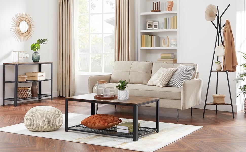 Coat Rack Freestanding, Coat Hanger Stand, Hall Tree with 2 Shelves, for Clothes, Hat, Bag, Industrial Style, Rustic Brown and Black URCR16BX