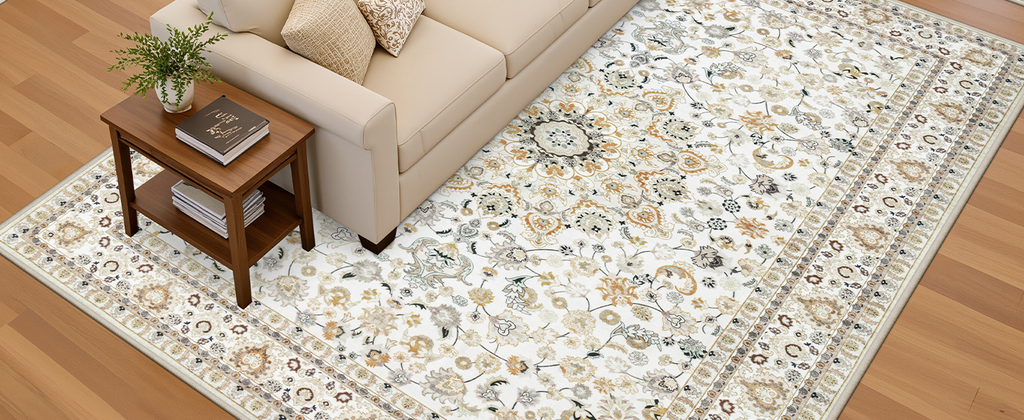 5x7 Area Rugs Living Room Rug: Washable Vintage Boho Rug No Slip Stain Resistant Soft Carpet Indoor Floor Floral Large Carpets for Bedroom Dining Room Farmhouse Nursery Hallway Home Office Beige