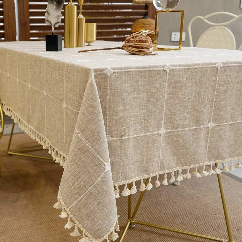 Deep Dream Tablecloths, Waterproof Table Cloth, Linens Wrinkle Free Anti-Fading, Rustic Table Cover Decoration for Kitchen Dinning Christmas (Rectangle/Oblong, 55''x70'',4-6 Seats, Light Coffee)