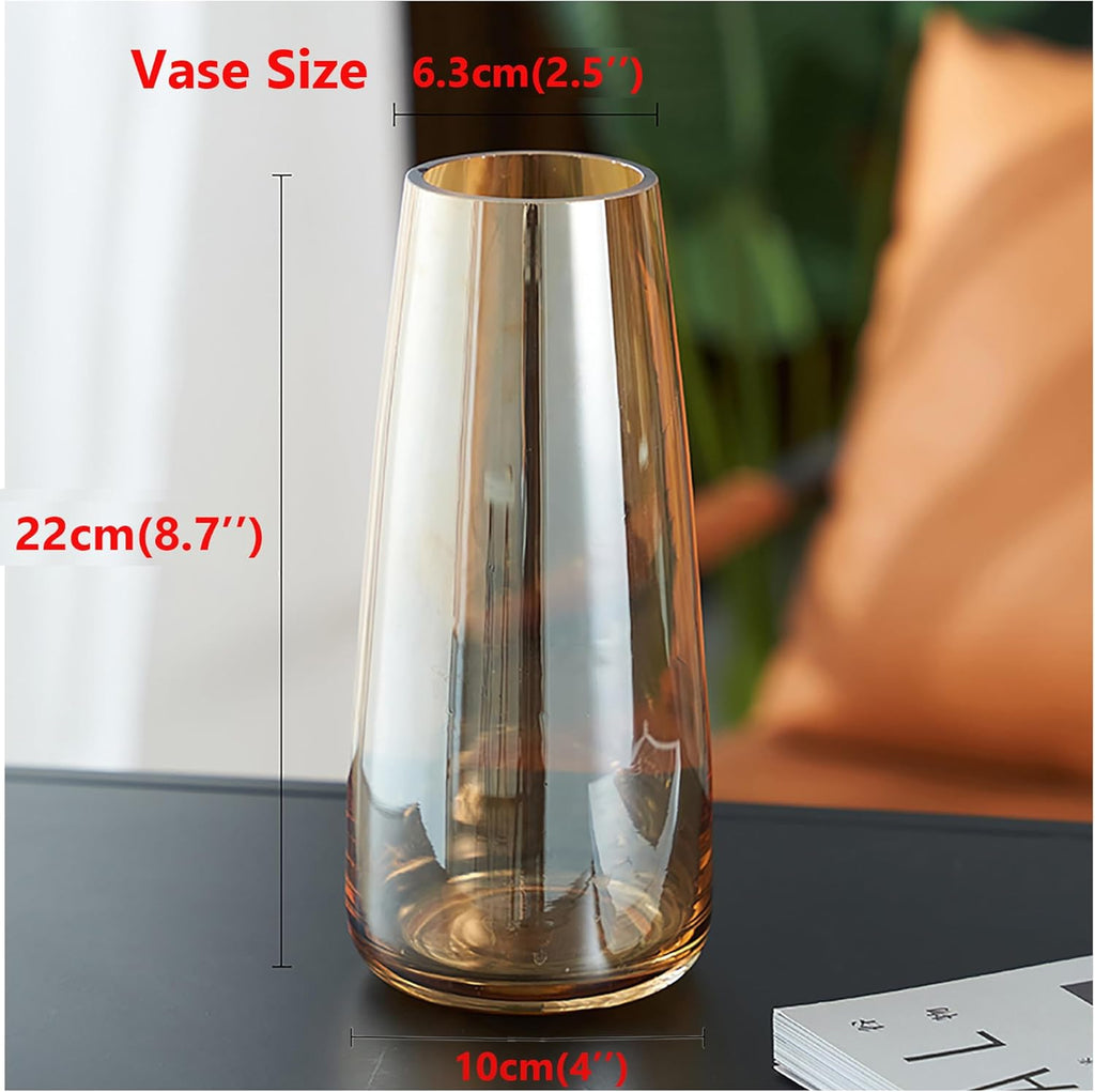 Modern Glass Vase Crystal Glass Vase for Home Office Decor (Crystal Amber)